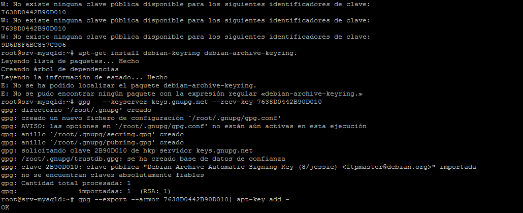No existe ninguna clave pública disponible para los siguientes identificadores de clave No existe ninguna clave pública disponible para los siguientes identificadores de clave